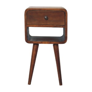 Eclolive Mini Chestnut Curved Bedside Table – Compact Elegant Nightstand