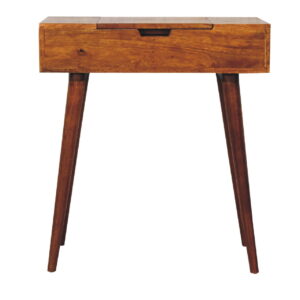 Eclolive Mini Chestnut Dressing Table with Foldable Mirror – Space-Saving Vanity