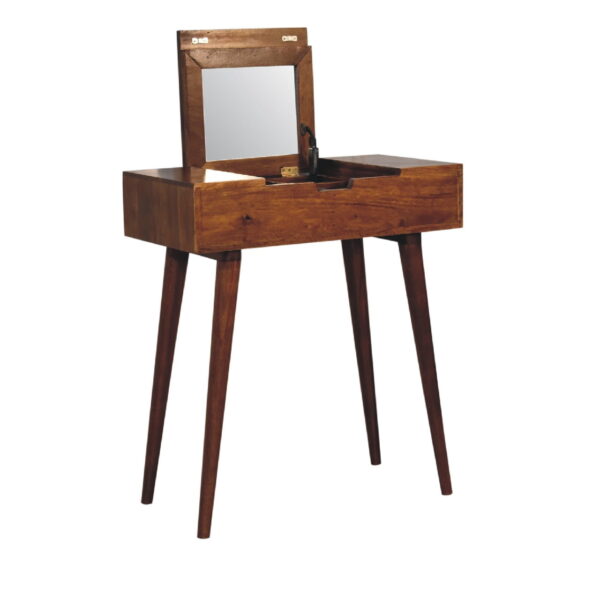 Eclolive Mini Chestnut Dressing Table with Foldable Mirror – Space-Saving Vanity - Image 3