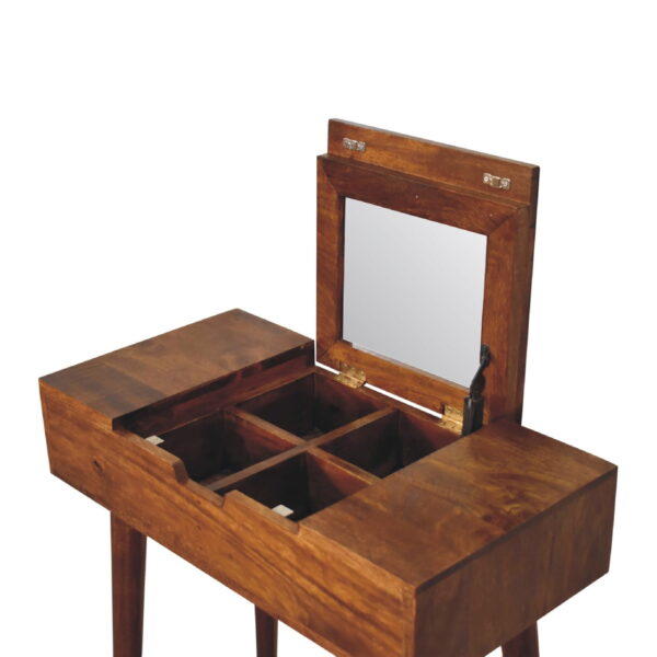 Eclolive Mini Chestnut Dressing Table with Foldable Mirror – Space-Saving Vanity - Image 7